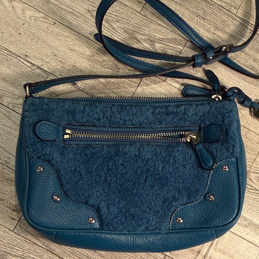 Coach Blue Leather & Shearling Crossbody Bag - Picture 3 of 4